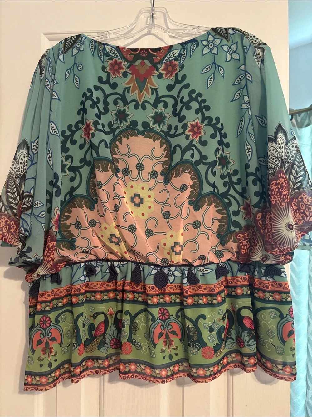 FARM Rio Mint Green Multicolor Floral V-Neck Tunic